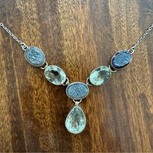 Elegant 925 Silver and Druzy Quartz Necklace